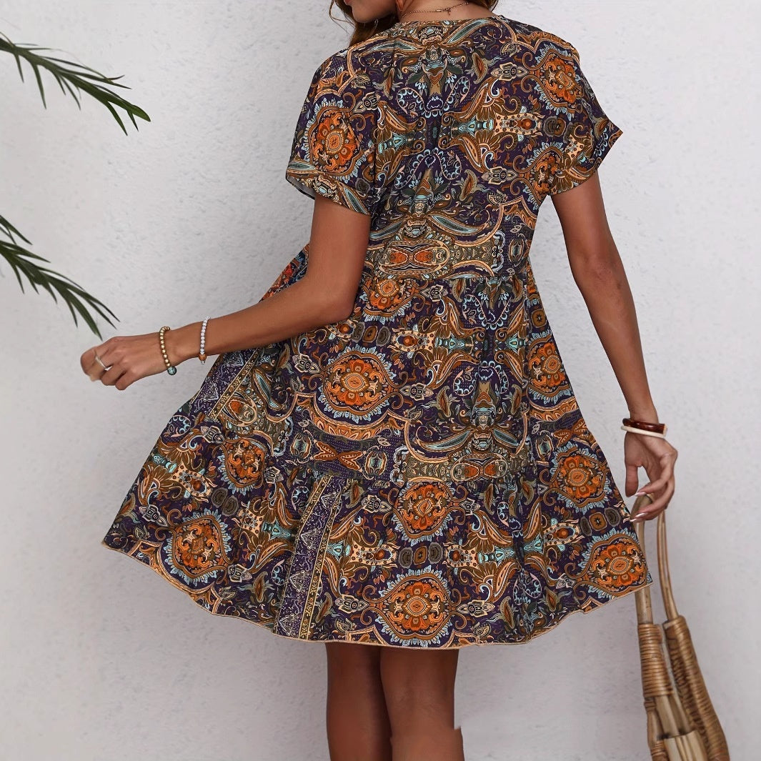 Women’s Printed V-Neck Vacation Dress