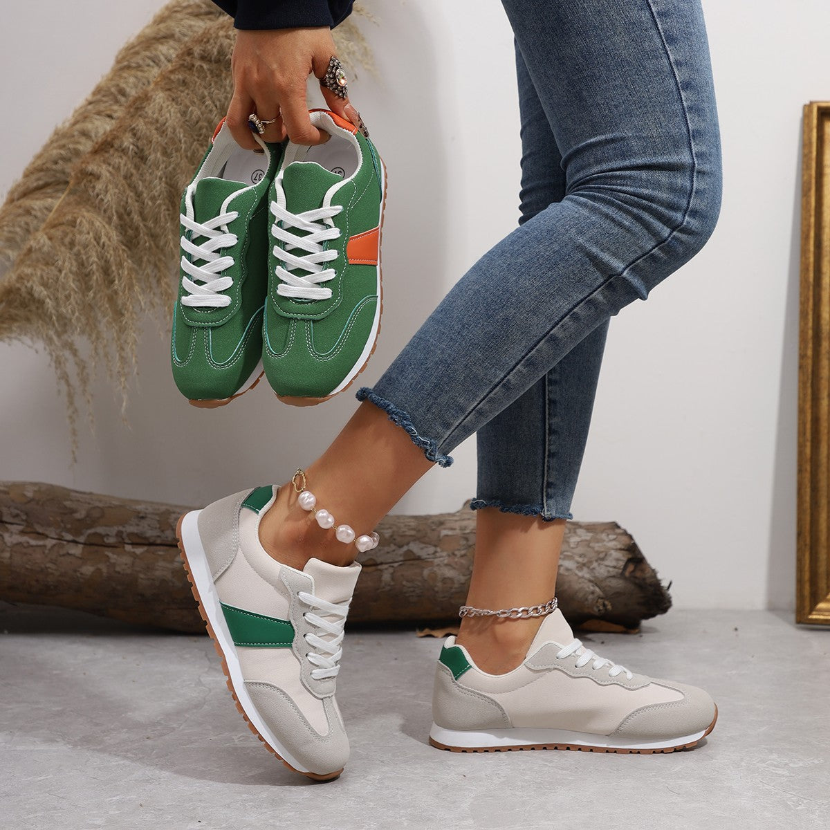 Women’s Round-Toe Lace-Up Sneakers – Thick Sole