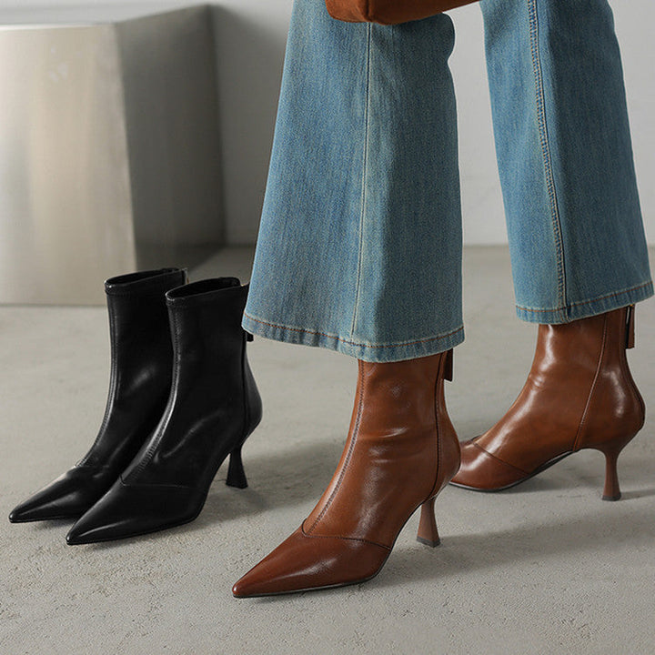 Women’s Cowhide Pointed-Toe Stiletto Ankle Boots
