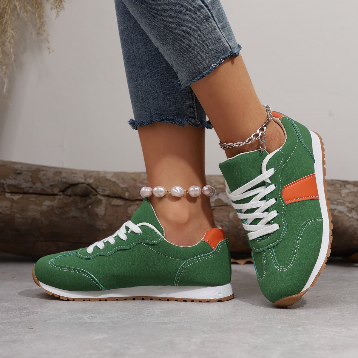 Women’s Round-Toe Lace-Up Sneakers – Thick Sole