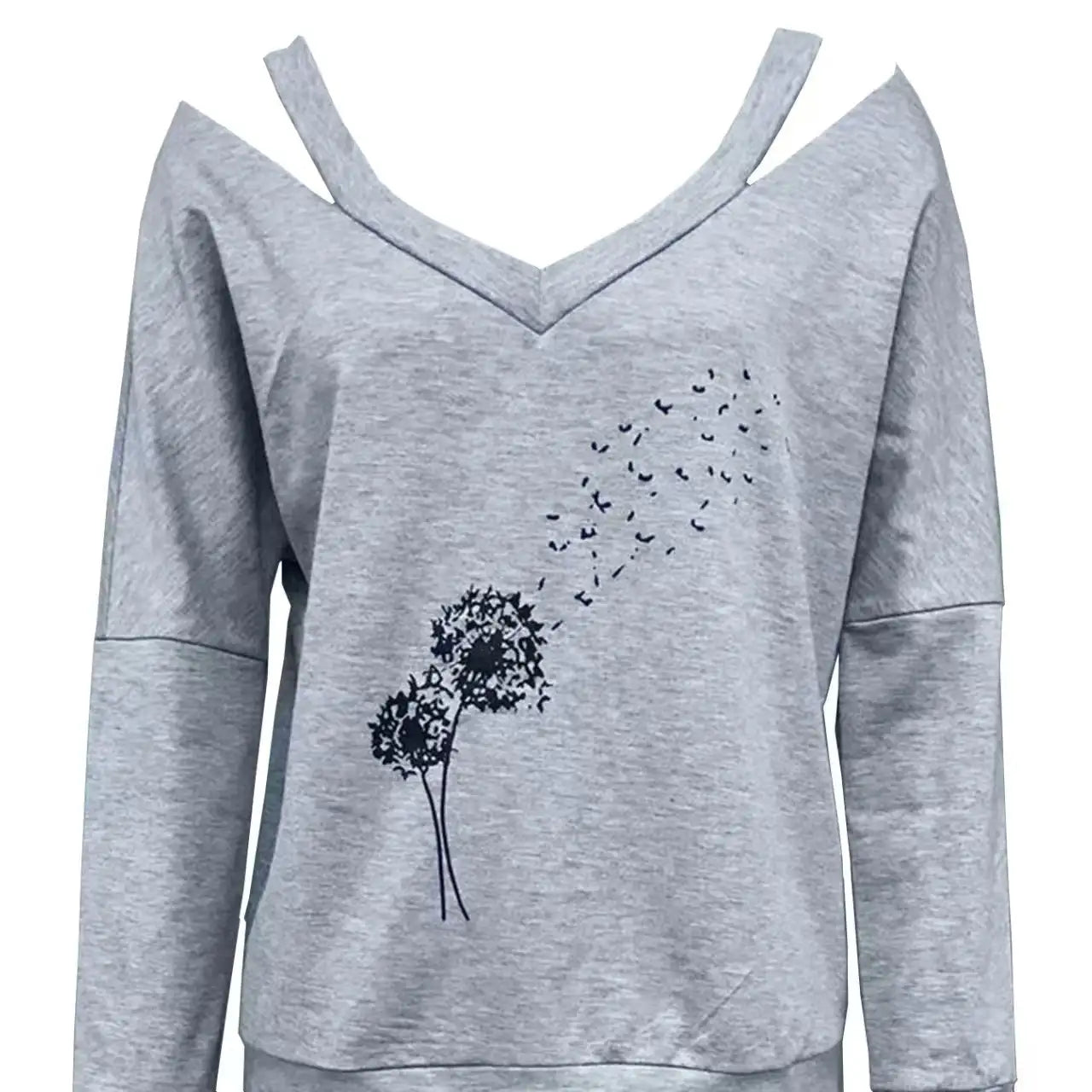 Women’s V-Neck Off-Shoulder Printed Long Sleeve Top