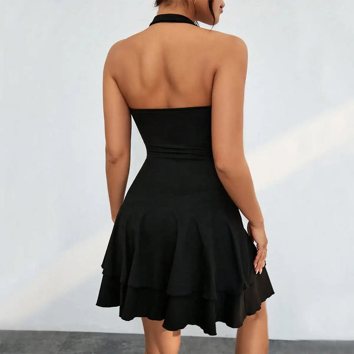 Women’s Slim Halter-Neck Ruffled Mini Dress