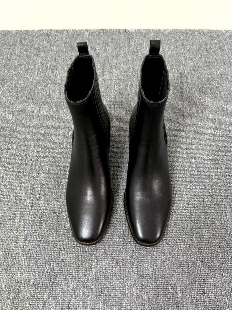 Women’s Retro Square-Toe Chunky Mid-Heel Boots