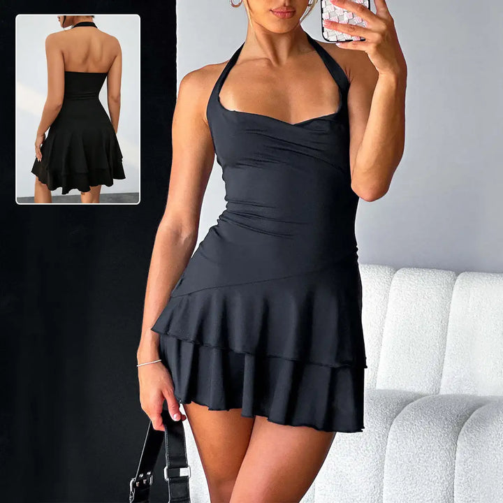 Women’s Slim Halter-Neck Ruffled Mini Dress