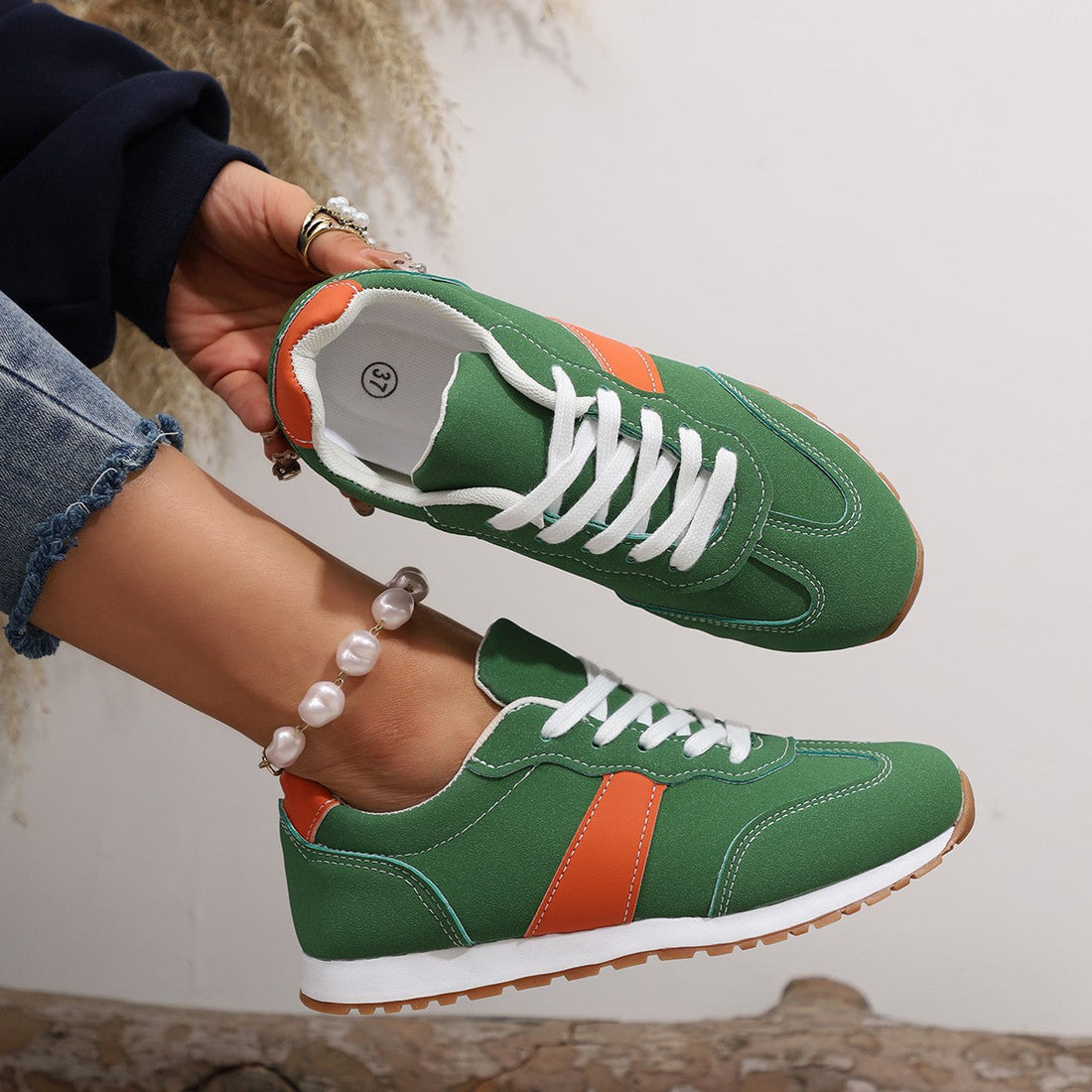 Women’s Round-Toe Lace-Up Sneakers – Thick Sole