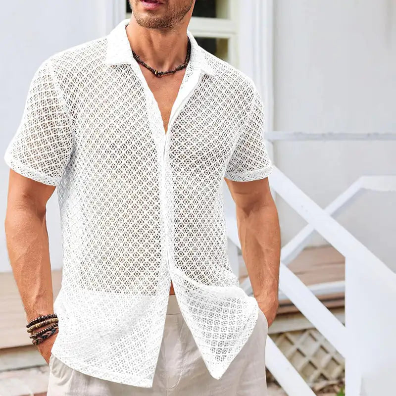 Summer Mesh Short Sleeve Shirt  Men Clothing