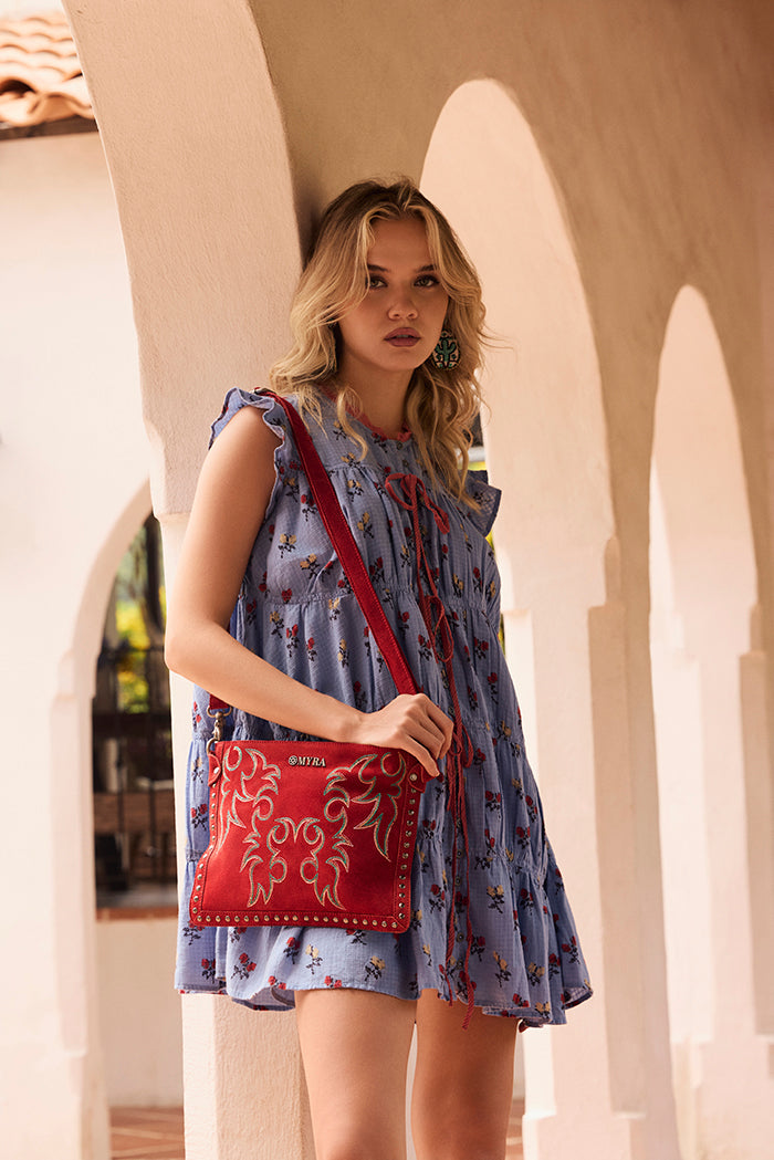 Myra Texas Rose Embroidered Leather Sling Bag – Suede