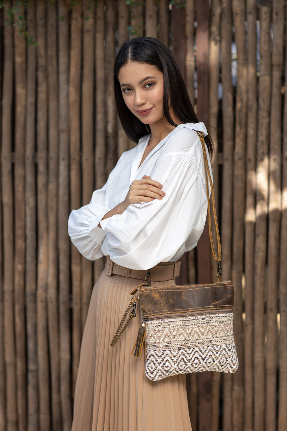 Myra Contentent Aztec Canvas Sling Bag