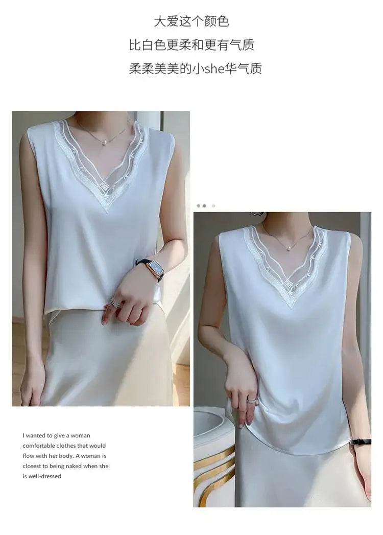 Women’s Silk Satin Sleeveless Vest Top – Summer 2024
