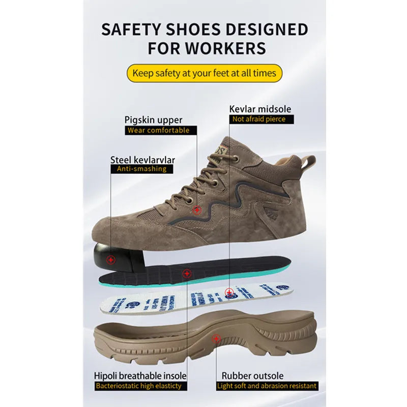 Men’s Reflective Steel Toe Work Boots – Cow Suede