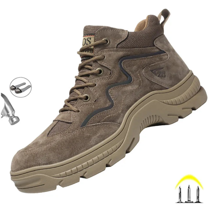 Men’s Reflective Steel Toe Work Boots – Cow Suede