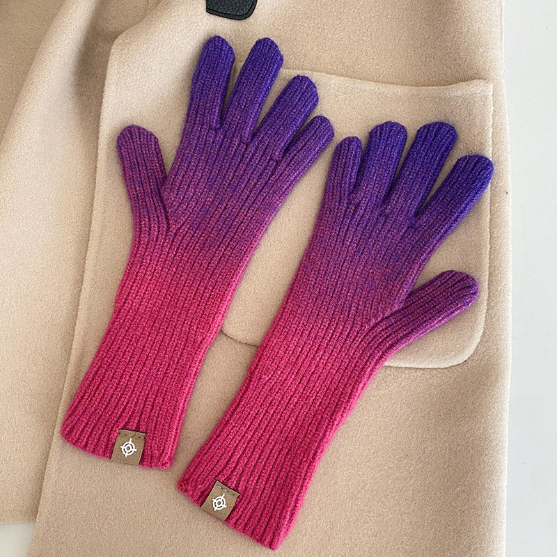 Winter Warm Gradient Knit Gloves – Rose Purple