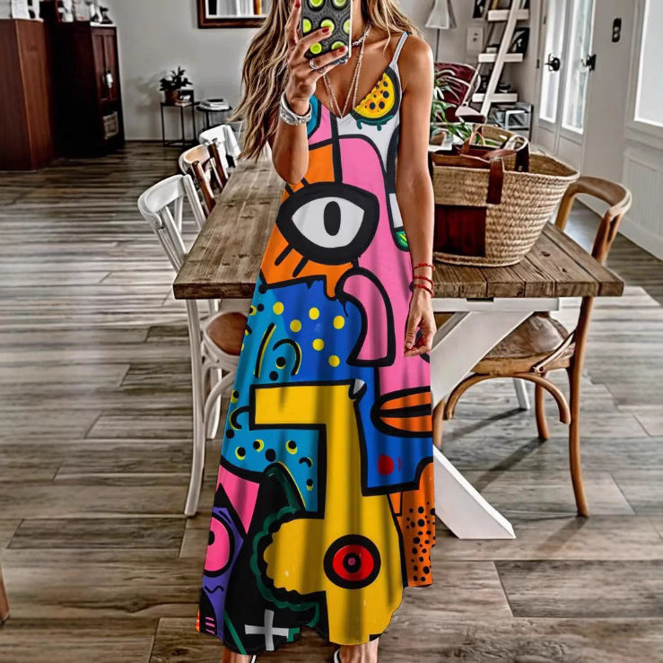 Women’s Spring & Summer Sling Dress – Digital Print