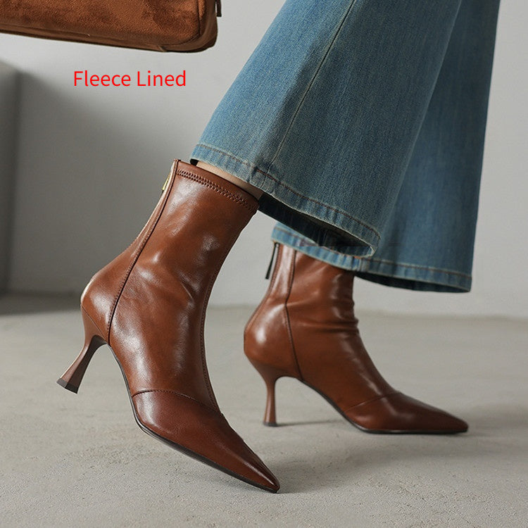 Women’s Cowhide Pointed-Toe Stiletto Ankle Boots