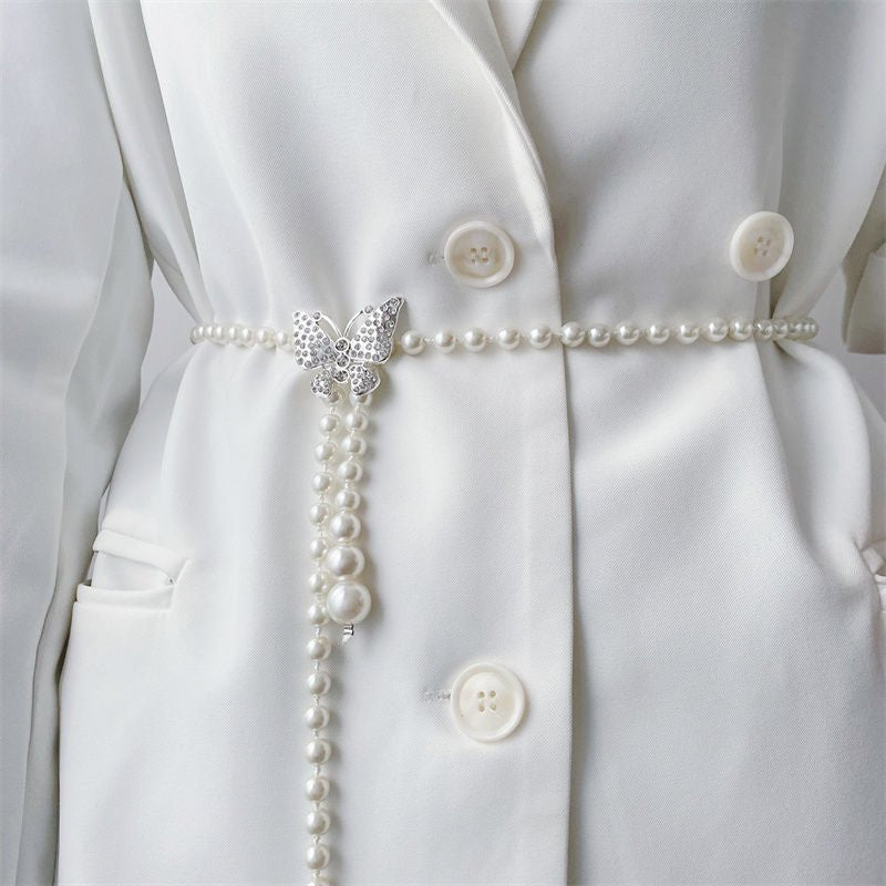 Elegant Versatile Pearl Cascade Waist Belt (MAC349)