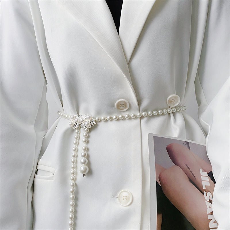 Elegant Versatile Pearl Cascade Waist Belt (MAC349)