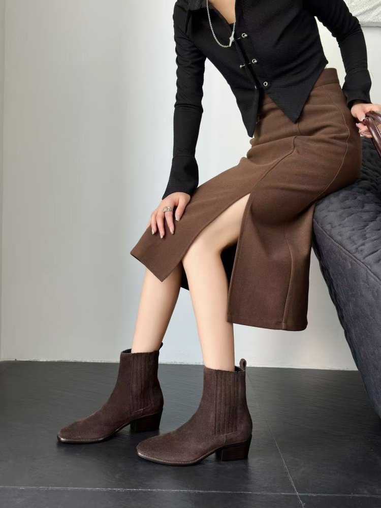 Women’s Retro Square-Toe Chunky Mid-Heel Boots