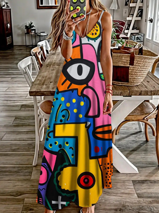 Women’s Spring & Summer Sling Dress – Digital Print