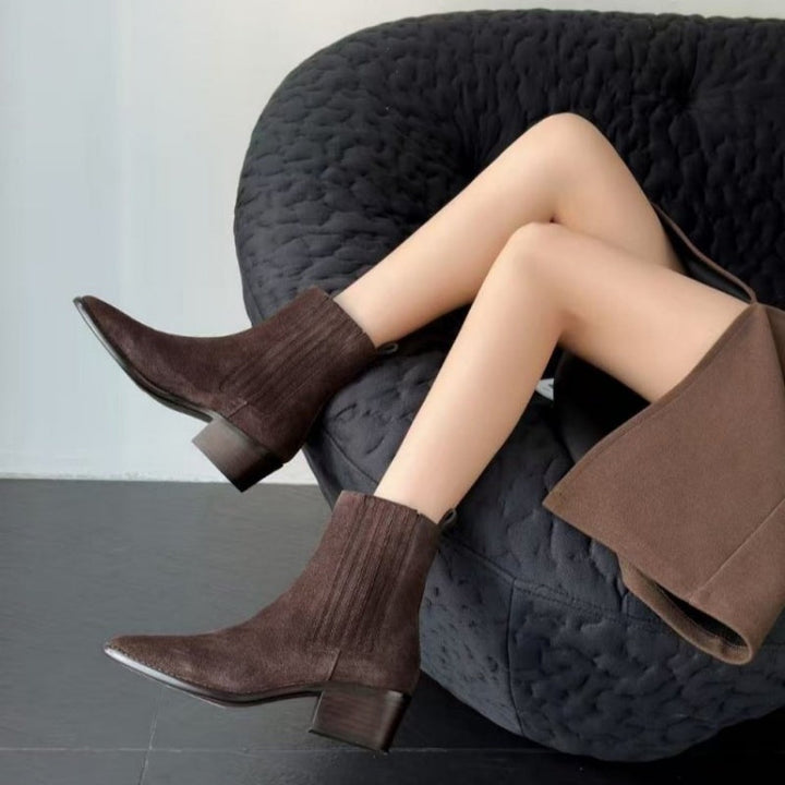 Women’s Retro Square-Toe Chunky Mid-Heel Boots