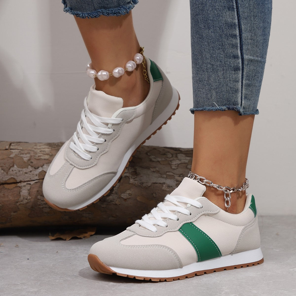 Women’s Round-Toe Lace-Up Sneakers – Thick Sole