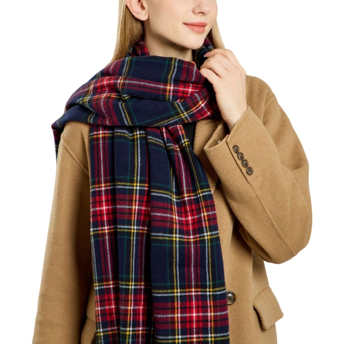 Plaid Fringe Faux Wool Scarf – Winter Warmth
