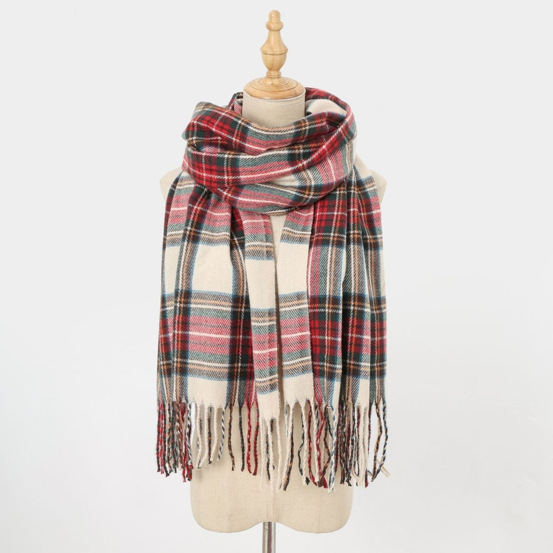Plaid Fringe Faux Wool Scarf – Winter Warmth
