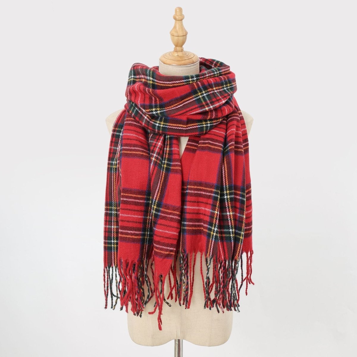 Plaid Fringe Faux Wool Scarf – Winter Warmth
