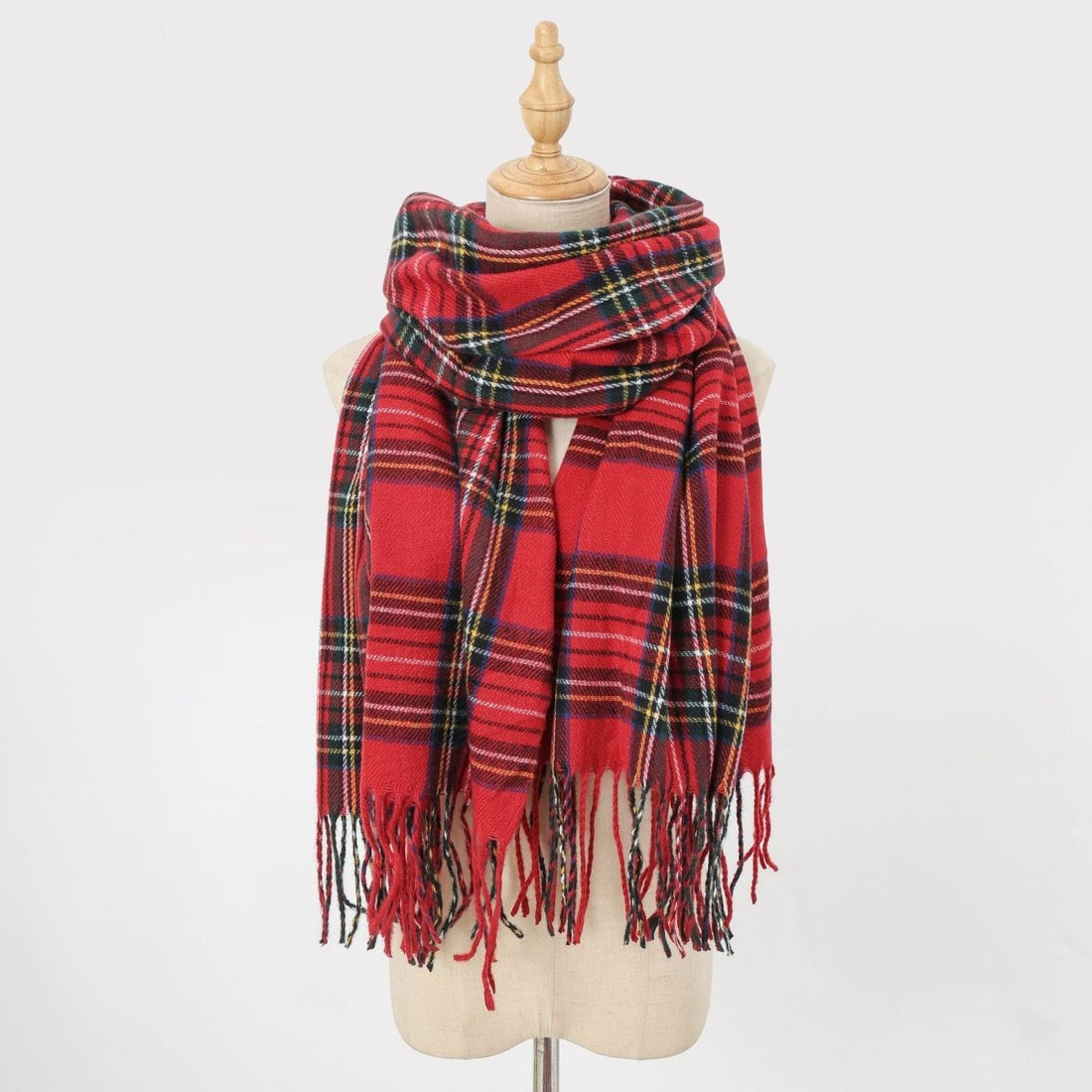 Plaid Fringe Faux Wool Scarf – Winter Warmth
