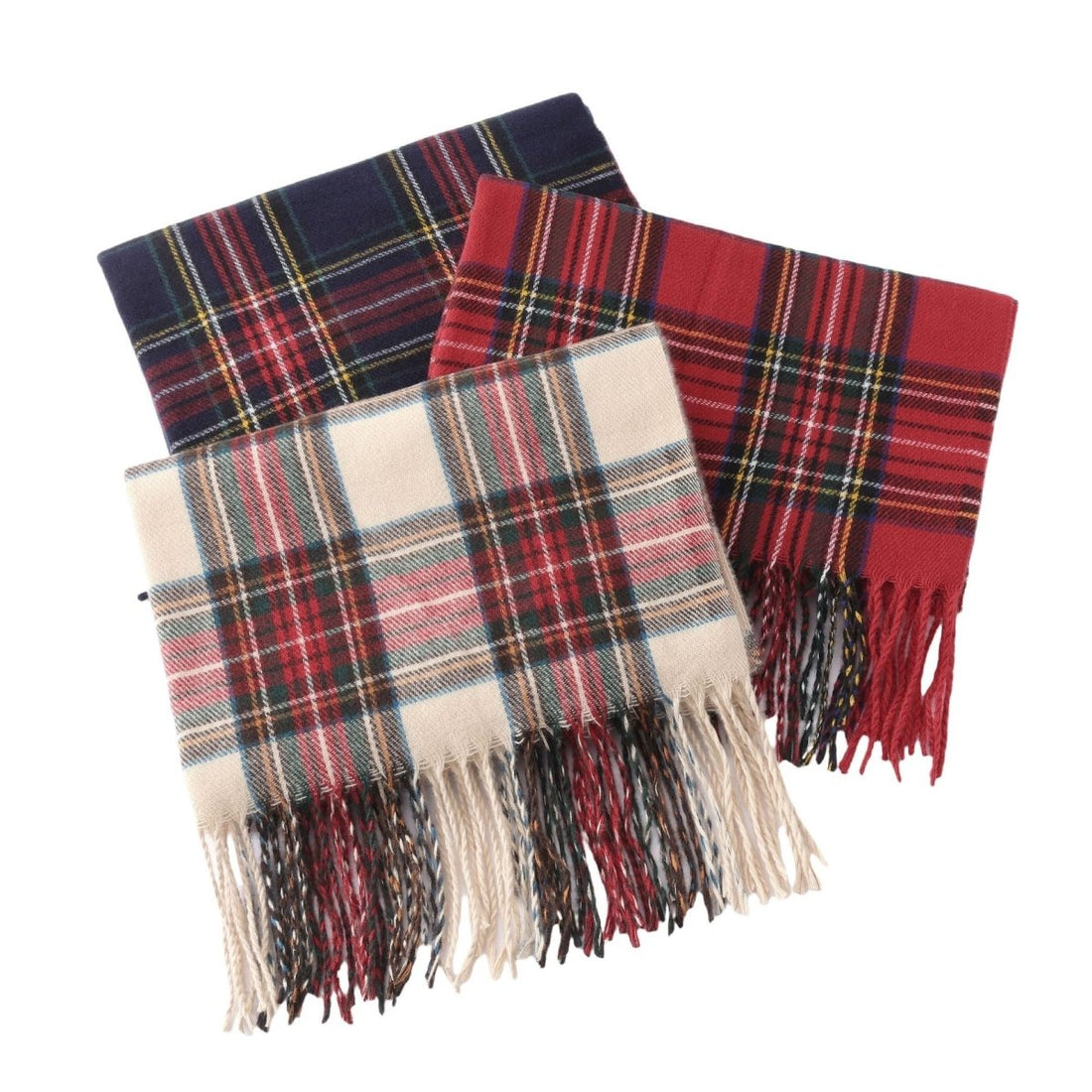 Plaid Fringe Faux Wool Scarf – Winter Warmth