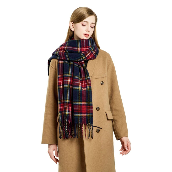 Plaid Fringe Faux Wool Scarf – Winter Warmth