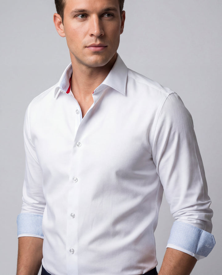 Kenneth Cotton Knit-Blend Button-Up Shirt – White Fitted