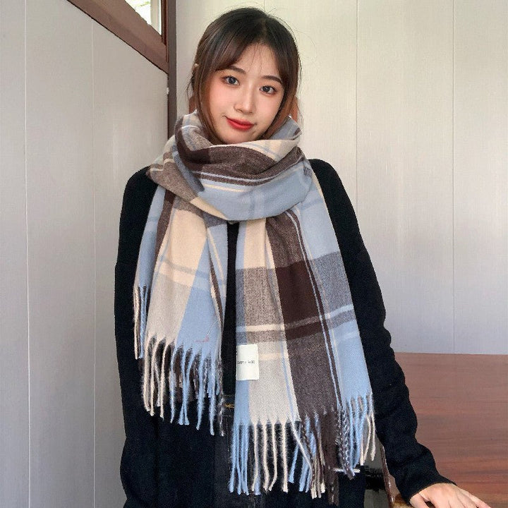 Warm Versatile Soft Plaid Scarf with Fringe (MAC333)